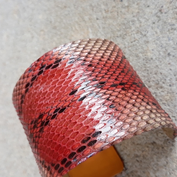 Pink/Hand Painted /Python Snakeskin Cuff Bracelet/Exotic/ Handcrafted - Picture 5 of 13